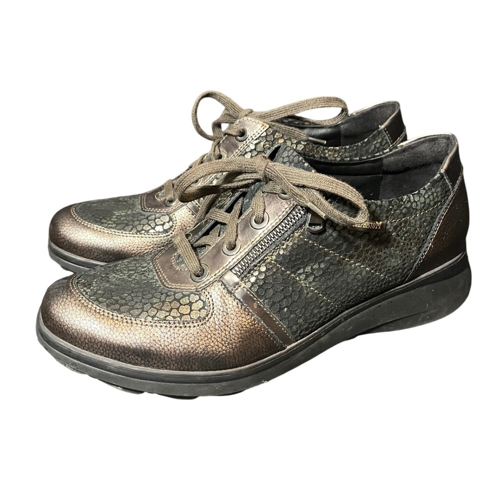 Mephisto Air-Relax Sneakers Womens 10 Bronze Snakeskin Leather Lace Up Zip
